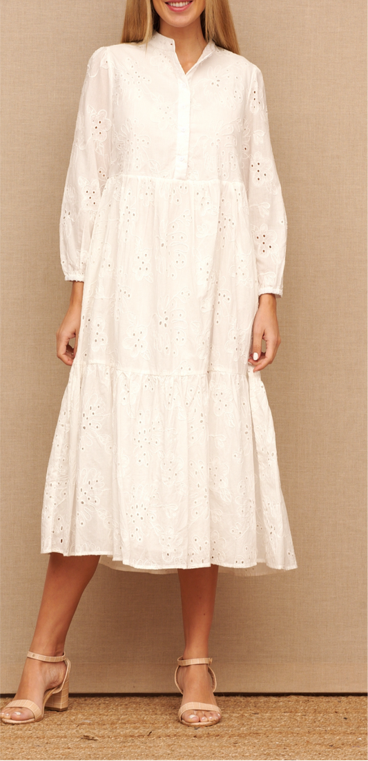 Elegante Vestido Blanco Manga Larga